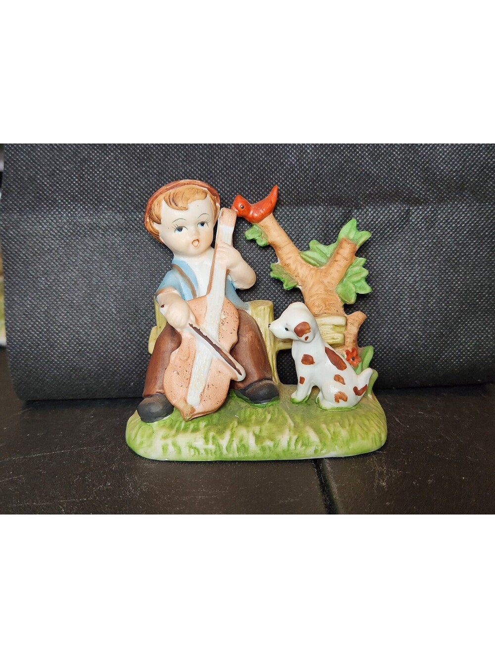 Erich Stauffer Porcelain Figurine Boy Cello Violin Puppy Dog Cardinal Redbird